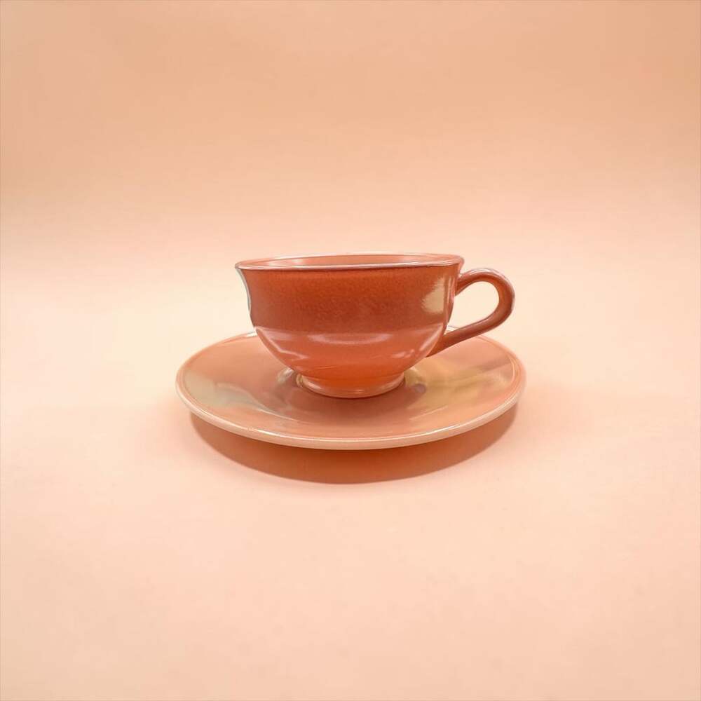 Hazel Atlas Ovide Cup And Saucer Rust Milk Glass